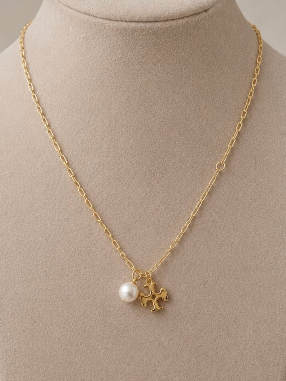 TORY BURCH Gold Pearl Charm Necklace - Elegant Women’s Jewelry
